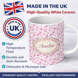 Personalized Custom Name Soft Watercolor Pink Leaves Elegant Seamless Pattern Name Cute 11oz Ceramic Coffee Tea Mug White Large Handle