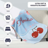 Cherry Bow Ribbon Cute Decorative Cherry Seamless Pattern Lovely  Personalised Custom Name Super Soft Fleece Blanket Bed Sofa Throw