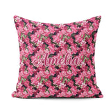 Custom Name Dark Pink Blossoms Lush Floral Seamless Pattern Name Square Filled Cushion Throw Pillow Sofa Bed Home Decor Zip Washable UK Made