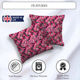 Custom Name Dark Pink Blossoms Lush Floral Seamless Pattern Name Square Filled Cushion Throw Pillow Sofa Bed Home Decor Zip Washable UK Made