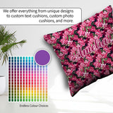 Custom Name Dark Pink Blossoms Lush Floral Seamless Pattern Name Square Filled Cushion Throw Pillow Sofa Bed Home Decor Zip Washable UK Made