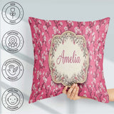 Custom Name Pink Blossom Branches White Flowers Seamless Pattern Square Filled Cushion Throw Pillow Sofa Bed Home Decor Zip Washable UK Made