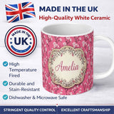 Personalized Custom Name Pink Cherry Blossom Branches with White Flowers Seamless Pattern 11oz Ceramic Coffee Tea Mug White Large Handle