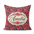 Custom Name Bold Red Floral Blossoms on Dark Background Seamless Square Filled Cushion Throw Pillow Sofa Bed Home Decor Zip Washable UK Made