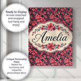 Personalised Name Bold Red Floral Blossoms Custom  Unique Gift Idea Elegant Feature Canvas Wall Art Print Decor Picture Ready to Hang