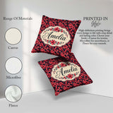 Custom Name Bold Red Floral Blossoms on Dark Background Seamless Square Filled Cushion Throw Pillow Sofa Bed Home Decor Zip Washable UK Made