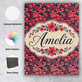 Personalised Name Bold Red Floral Blossoms Custom  Unique Gift Idea Elegant Feature Canvas Wall Art Print Decor Picture Ready to Hang