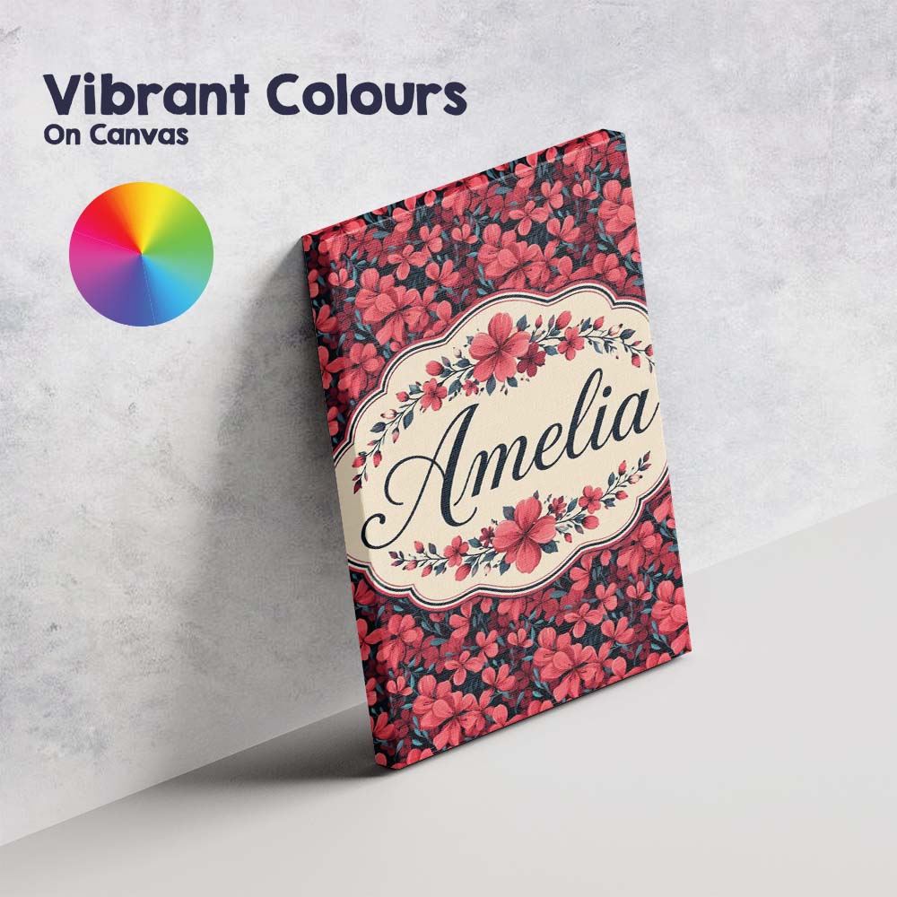 Personalised Name Bold Red Floral Blossoms Custom  Unique Gift Idea Elegant Feature Canvas Wall Art Print Decor Picture Ready to Hang