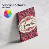 Personalised Name Bold Red Floral Blossoms Custom  Unique Gift Idea Elegant Feature Canvas Wall Art Print Decor Picture Ready to Hang