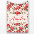 Vintage Red Hibiscus Flowers with Soft Blue Background Seamless  Personalised Custom Name Super Soft Fleece Blanket Bed Sofa Throw
