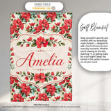 Vintage Red Hibiscus Flowers with Soft Blue Background Seamless  Personalised Custom Name Super Soft Fleece Blanket Bed Sofa Throw