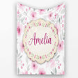 Delicate Pink Watercolor Flowers and Leaves Seamless Pattern Name  Personalised Custom Name Super Soft Fleece Blanket Bed Sofa Throw
