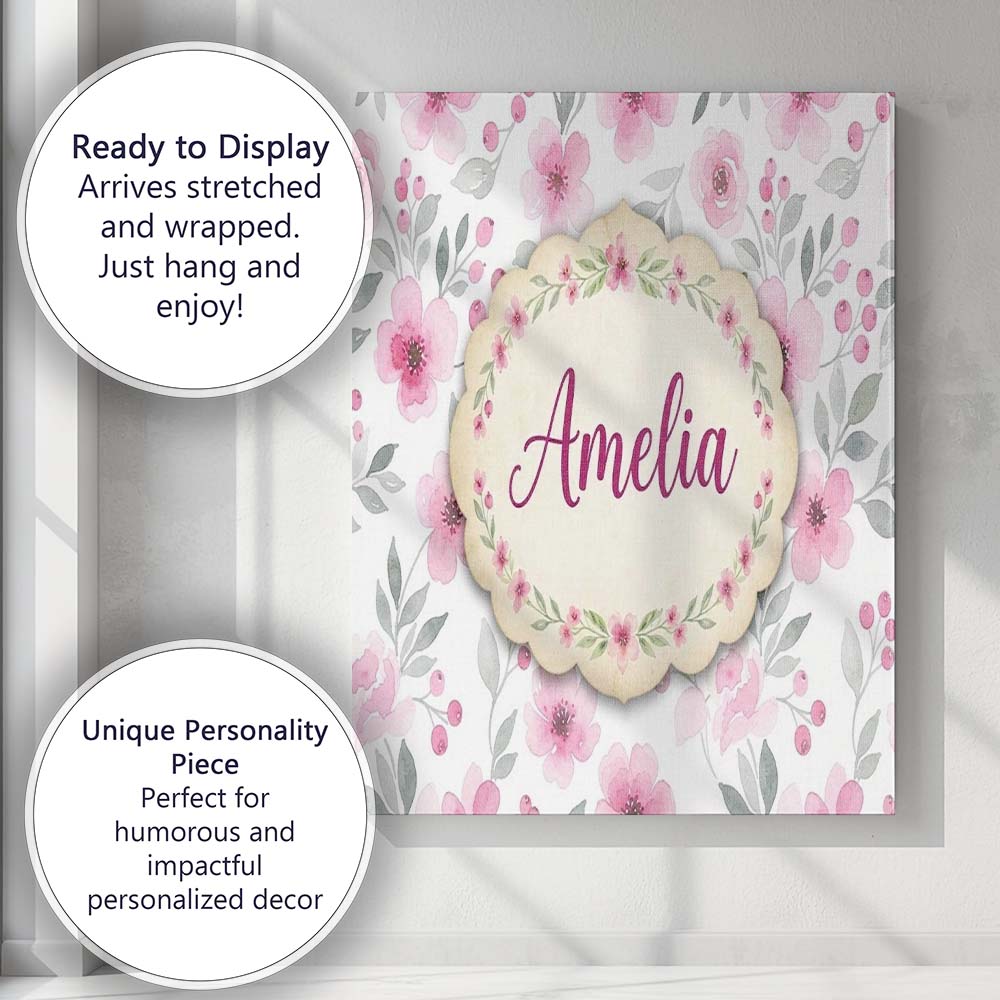 Personalised Name Delicate Pink Watercolor Custom  Unique Gift Idea Elegant Feature Canvas Wall Art Print Decor Picture Ready to Hang