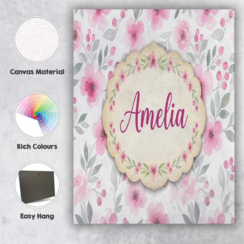 Personalised Name Delicate Pink Watercolor Custom  Unique Gift Idea Elegant Feature Canvas Wall Art Print Decor Picture Ready to Hang