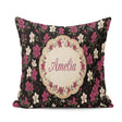 Custom Name Elegant Pink Floral on Deep Dark Background Seamless Square Filled Cushion Throw Pillow Sofa Bed Home Decor Zip Washable UK Made