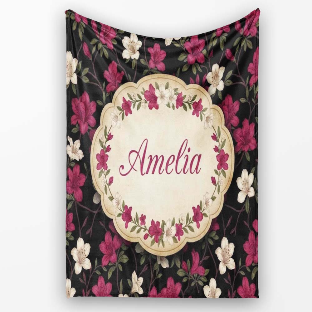 Elegant Pink Floral Arrangement on Deep Dark Background Seamless  Personalised Custom Name Super Soft Fleece Blanket Bed Sofa Throw