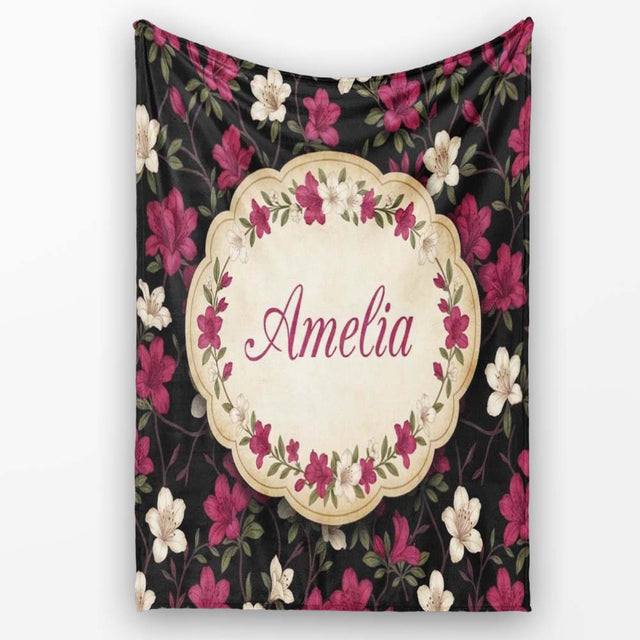 Elegant Pink Floral Arrangement on Deep Dark Background Seamless  Personalised Custom Name Super Soft Fleece Blanket Bed Sofa Throw