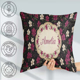Custom Name Elegant Pink Floral on Deep Dark Background Seamless Square Filled Cushion Throw Pillow Sofa Bed Home Decor Zip Washable UK Made