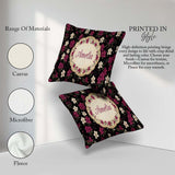 Custom Name Elegant Pink Floral on Deep Dark Background Seamless Square Filled Cushion Throw Pillow Sofa Bed Home Decor Zip Washable UK Made