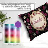 Custom Name Elegant Pink Floral on Deep Dark Background Seamless Square Filled Cushion Throw Pillow Sofa Bed Home Decor Zip Washable UK Made