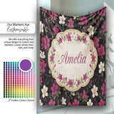 Elegant Pink Floral Arrangement on Deep Dark Background Seamless  Personalised Custom Name Super Soft Fleece Blanket Bed Sofa Throw