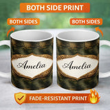 Personalized Custom Name Aqua Green Crocodile Texture Pattern Watercolour Effect Design 11oz Ceramic Coffee Tea Mug White Large Handle