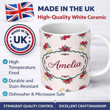 Personalized Custom Name Poinsettia Flower Christmas Bell Holly Seamless Pattern Lovely 11oz Ceramic Coffee Tea Mug White Large Handle