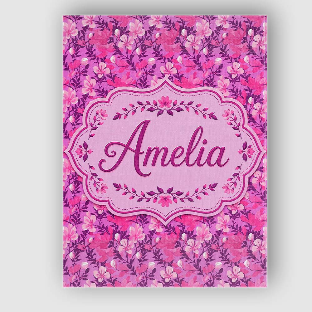 Personalised Name Vibrant Pink Floral Custom Modern Room Accent Creative Decorator Style Canvas Wall Art Print Decor Picture Ready to Hang