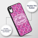Vibrant Pink Floral Garden on Purple Background Custom Name Protective Phone Case Mobile Cover Durable Everyday Smartphone Shock Resistant