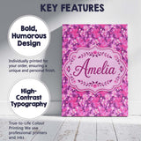 Personalised Name Vibrant Pink Floral Custom Modern Room Accent Creative Decorator Style Canvas Wall Art Print Decor Picture Ready to Hang