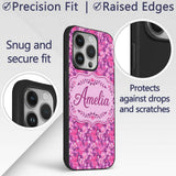 Vibrant Pink Floral Garden on Purple Background Custom Name Protective Phone Case Mobile Cover Durable Everyday Smartphone Shock Resistant