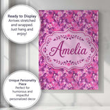 Personalised Name Vibrant Pink Floral Custom Modern Room Accent Creative Decorator Style Canvas Wall Art Print Decor Picture Ready to Hang