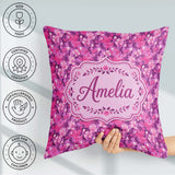Custom Name Vibrant Pink Floral Garden Purple Background Pattern Square Filled Cushion Throw Pillow Sofa Bed Home Decor Zip Washable UK Made