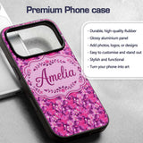 Vibrant Pink Floral Garden on Purple Background Custom Name Protective Phone Case Mobile Cover Durable Everyday Smartphone Shock Resistant