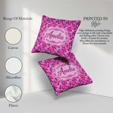 Custom Name Vibrant Pink Floral Garden Purple Background Pattern Square Filled Cushion Throw Pillow Sofa Bed Home Decor Zip Washable UK Made