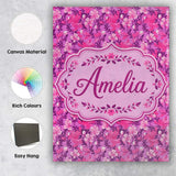 Personalised Name Vibrant Pink Floral Custom Modern Room Accent Creative Decorator Style Canvas Wall Art Print Decor Picture Ready to Hang