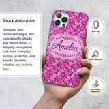 Vibrant Pink Floral Garden on Purple Background Custom Name Protective Phone Case Mobile Cover Durable Everyday Smartphone Shock Resistant