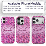 Vibrant Pink Floral Garden on Purple Background Custom Name Protective Phone Case Mobile Cover Durable Everyday Smartphone Shock Resistant