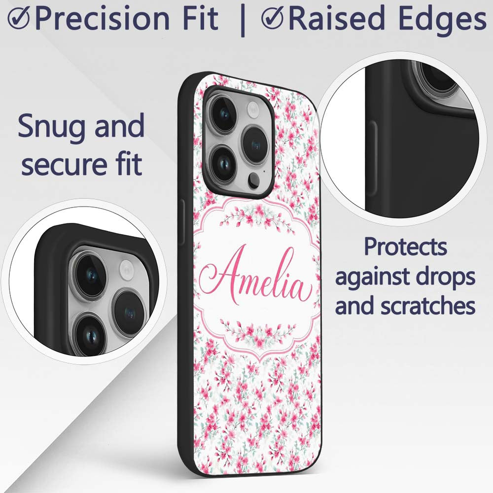 Light Cherry Blossom Branches on Printed Design Custom Name Protective Phone Case Mobile Cover Durable Everyday Smartphone Shock Resistant