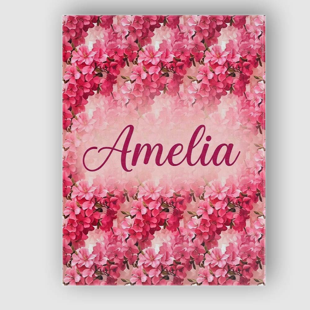 Personalised Name Romantic Pink Blossoms on Custom  Bespoke Interior Contemporary Canvas Wall Art Print Decor Picture Ready to Hang