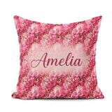 Custom Name Romantic Pink Blossoms on Pastel Background Seamless Square Filled Cushion Throw Pillow Sofa Bed Home Decor Zip Washable UK Made