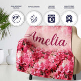 Romantic Pink Blossoms on Warm Pastel Background Seamless Pattern  Personalised Custom Name Super Soft Fleece Blanket Bed Sofa Throw