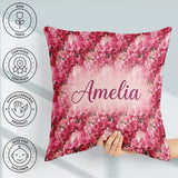 Custom Name Romantic Pink Blossoms on Pastel Background Seamless Square Filled Cushion Throw Pillow Sofa Bed Home Decor Zip Washable UK Made