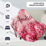 Romantic Pink Blossoms on Warm Pastel Background Seamless Pattern  Personalised Custom Name Super Soft Fleece Blanket Bed Sofa Throw