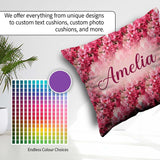 Custom Name Romantic Pink Blossoms on Pastel Background Seamless Square Filled Cushion Throw Pillow Sofa Bed Home Decor Zip Washable UK Made