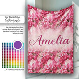 Romantic Pink Blossoms on Warm Pastel Background Seamless Pattern  Personalised Custom Name Super Soft Fleece Blanket Bed Sofa Throw