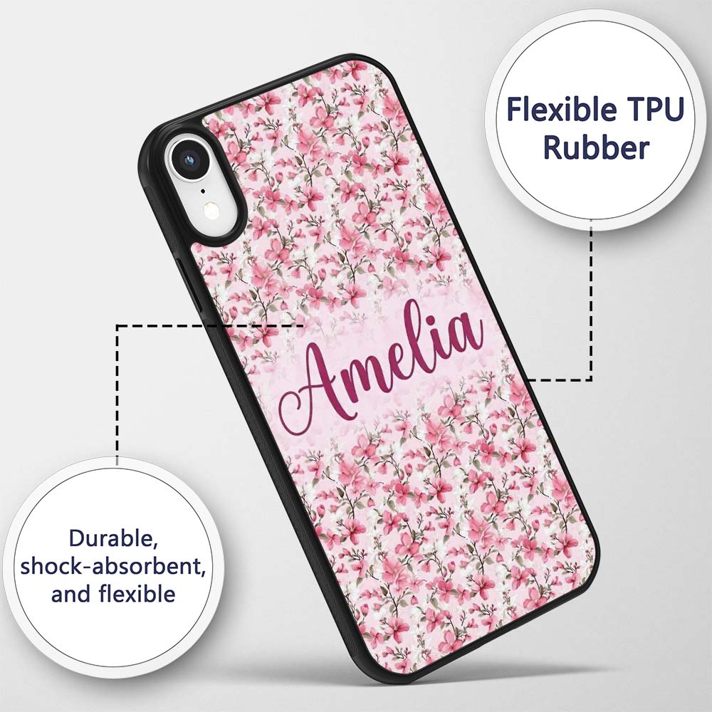 Soft Pink Magnolia Blossom Branches on Pastel Custom Name Protective Phone Case Mobile Cover Durable Everyday Smartphone Shock Resistant