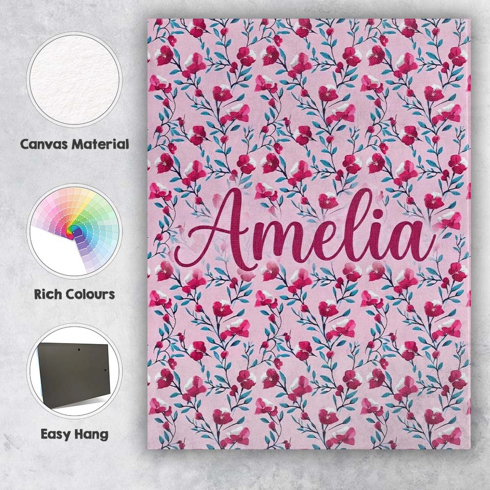 Personalised Name Modern Pink Floral Vine Custom  Unique Gift Idea Elegant Feature Canvas Wall Art Print Decor Picture Ready to Hang
