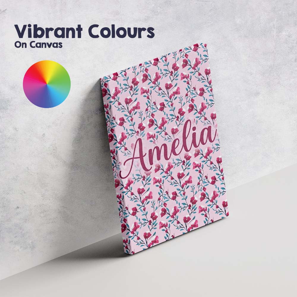 Personalised Name Modern Pink Floral Vine Custom  Unique Gift Idea Elegant Feature Canvas Wall Art Print Decor Picture Ready to Hang