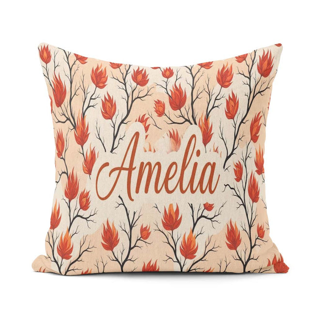 Custom Name Abstract Fire Elements with Burning Bushes on Light Square Filled Cushion Throw Pillow Sofa Bed Home Decor Zip Washable UK Made